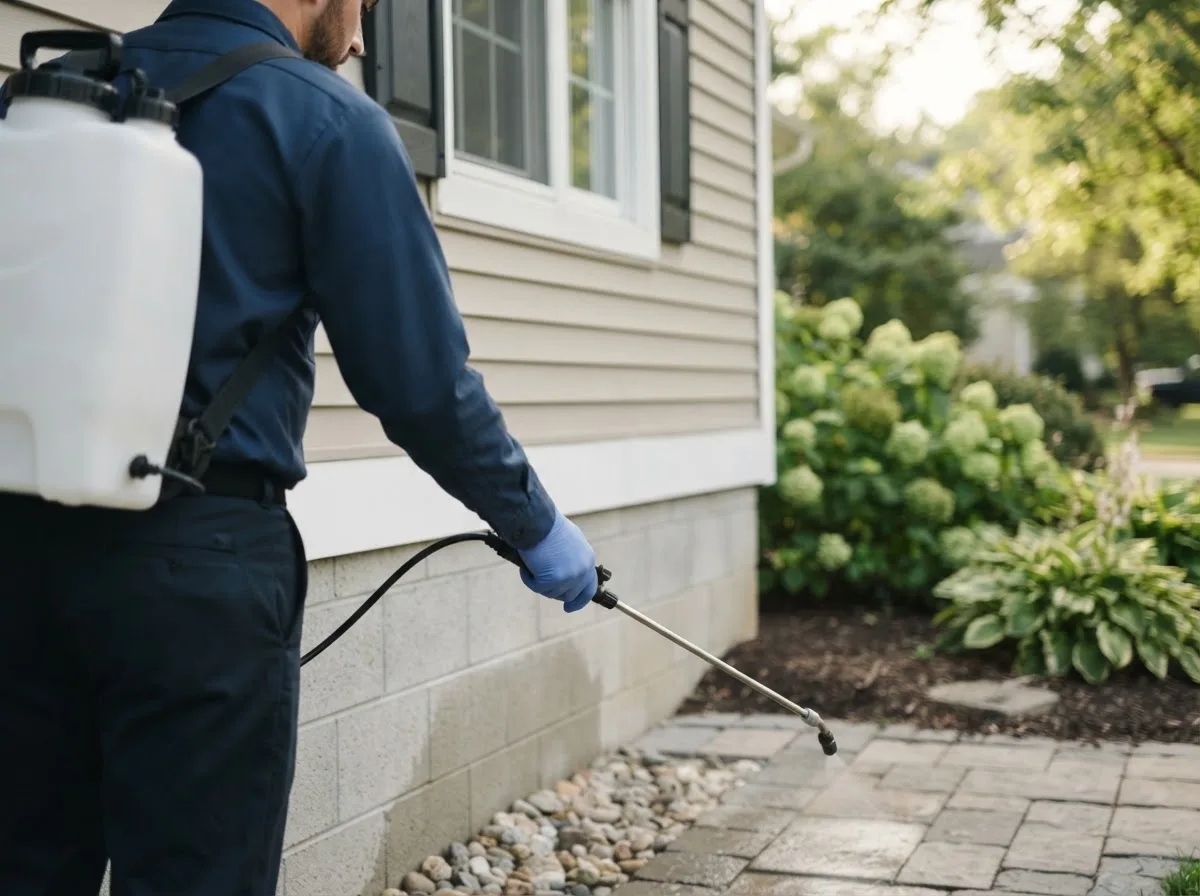 Pest control technician inspecting a home in Yarmouth, IA